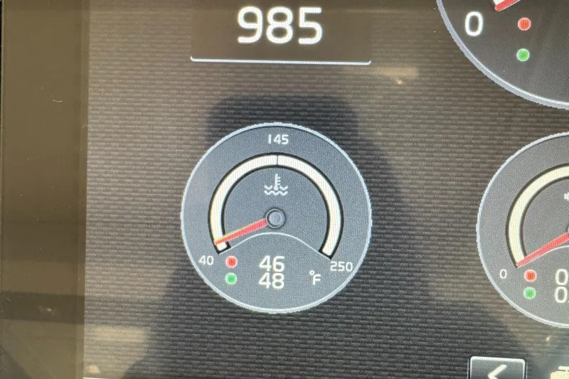 After Glow Yacht Photos Pics Dashboard gauge display on 2016 Tiara Yachts 39 Coupe, showing temperature readings.