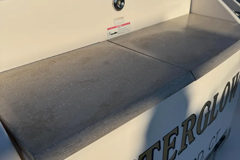 After Glow Yacht Photos Pics Tiara Yachts 39 Coupe 2016, rear deck detail with name partially visible.