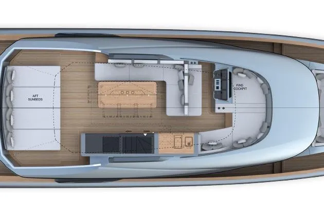  Yacht Photos Pics Top view of 2026 Solaris Power 70 Long Range yacht interior layout.
