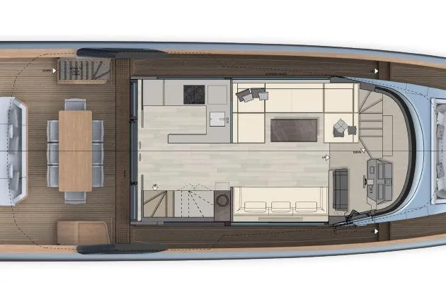  Yacht Photos Pics Top view of 2026 Solaris Power 70 Long Range yacht interior layout.