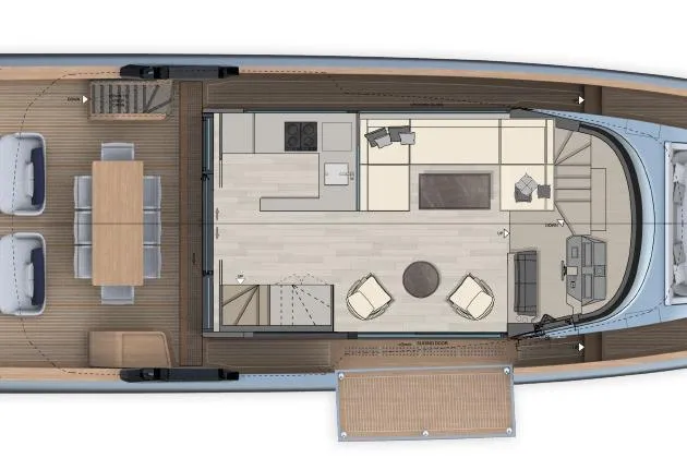  Yacht Photos Pics Solaris Power 70 Long Range 2026 yacht interior layout with dining and living areas.