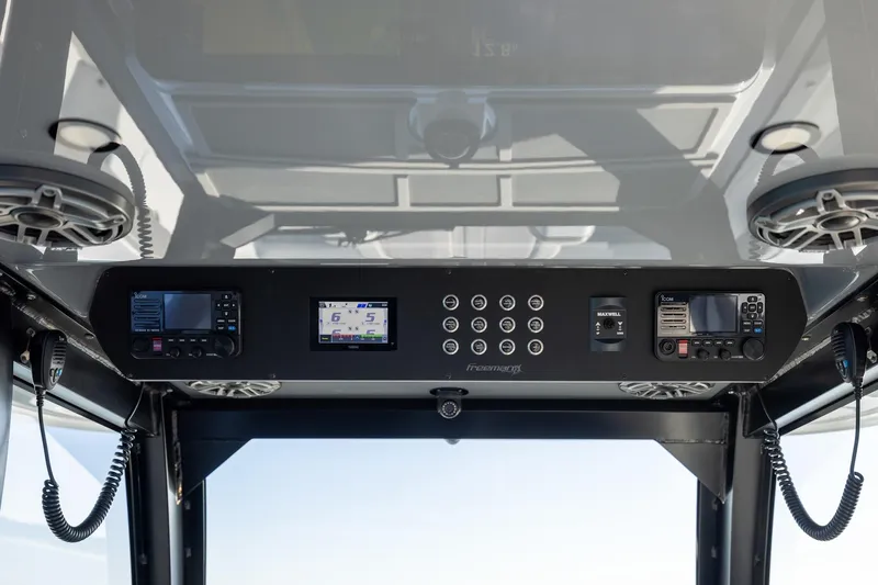 Jackie B Yacht Photos Pics 2024 Freeman 47 boat dashboard with advanced navigation and communication systems.