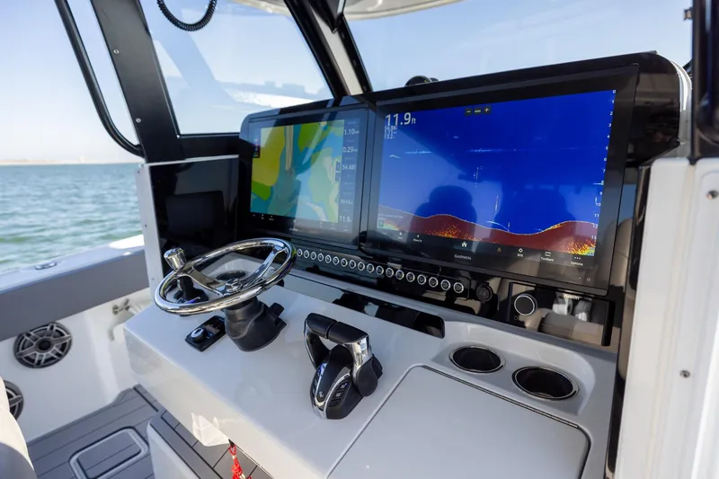 Jackie B Yacht Photos Pics 2024 Freeman 47 boat dashboard with advanced navigation and control systems.