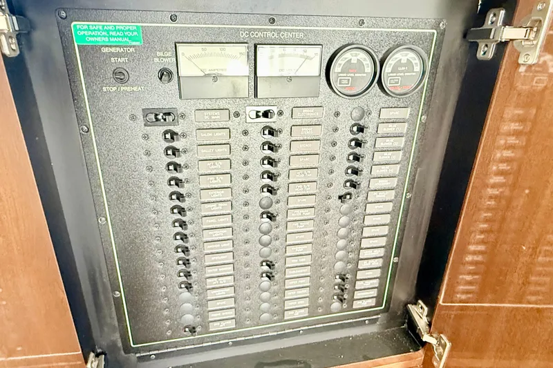  Yacht Photos Pics Electrical control panel inside a 2009 Carver 43 Super Sport yacht.