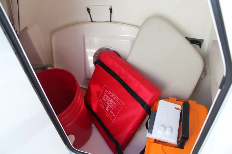 Going To The Sun Yacht Photos Pics Storage area in 2023 Boston Whaler 240 Vantage with bucket and gear.