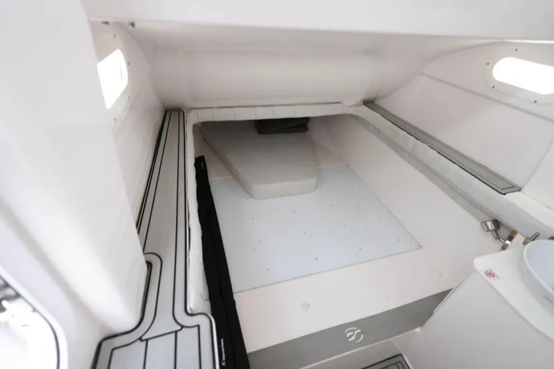  Yacht Photos Pics Interior cabin of 2022 Sea Fox 368 Commander boat, featuring a compact sleeping area.