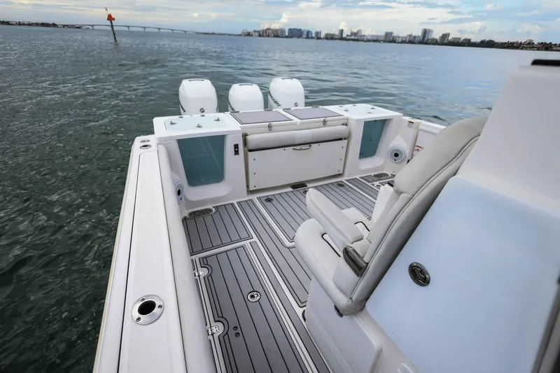  Yacht Photos Pics 2022 Sea Fox 368 Commander boat interior with seating and ocean view.