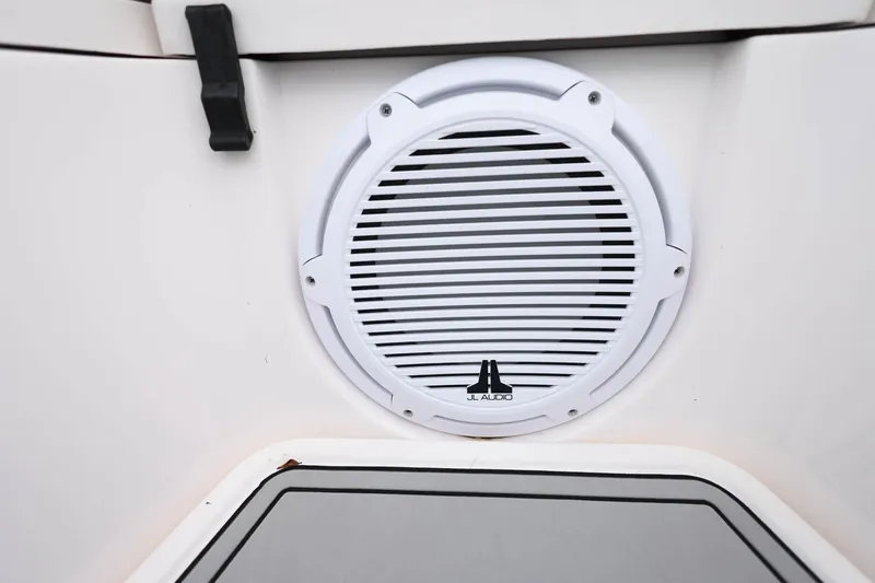  Yacht Photos Pics White JL Audio speaker on 2022 Sea Fox 368 Commander boat interior.