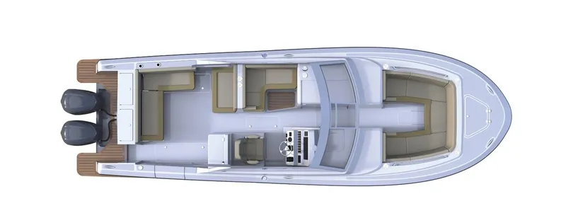 Nauti Nole Yacht Photos Pics Top view of Southport 33 DC boat layout, 2021 model.