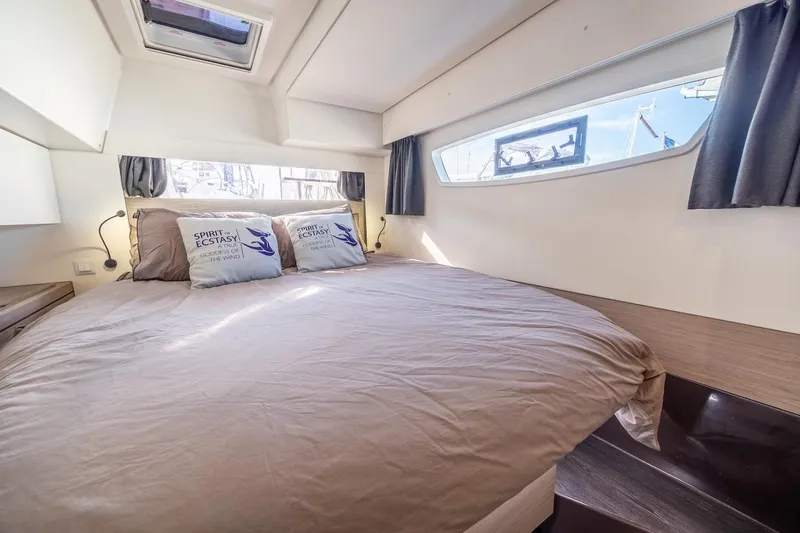 Spirit Of Ecstacy Yacht Photos Pics Luxurious cabin interior of 2023 Fountaine Pajot Tanna 47 catamaran.