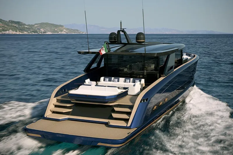  Yacht Photos Pics Luxurious 2026 Solaris Power 70 GRAND COUPE yacht cruising on open sea.