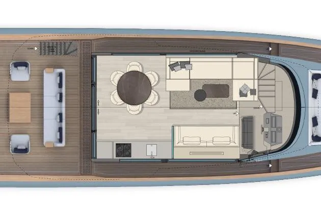  Yacht Photos Pics Top view of 2026 Solaris Power 70 GRAND COUPE yacht interior layout.