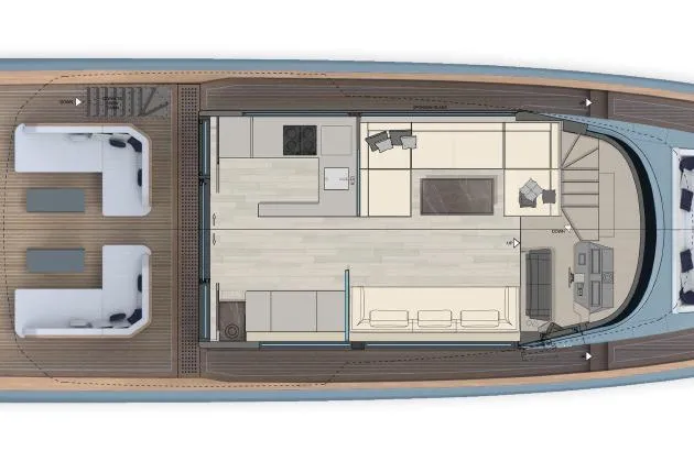  Yacht Photos Pics Top view of 2026 Solaris Power 70 GRAND COUPE yacht interior layout.
