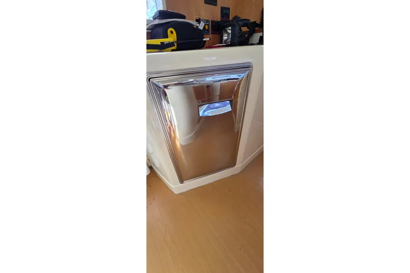 Beshert Yacht Photos Pics Stainless steel appliance on Leopard 47 yacht, 2004 model interior.