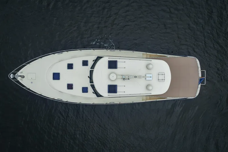 Carole Lyn Yacht Photos Pics Overhead view of 2018 Palm Beach Motor Yachts PB55 on water.