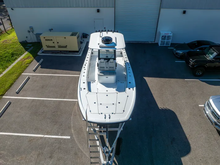  Yacht Photos Pics 2024 Freeman 28 boat parked in a lot, aerial view.