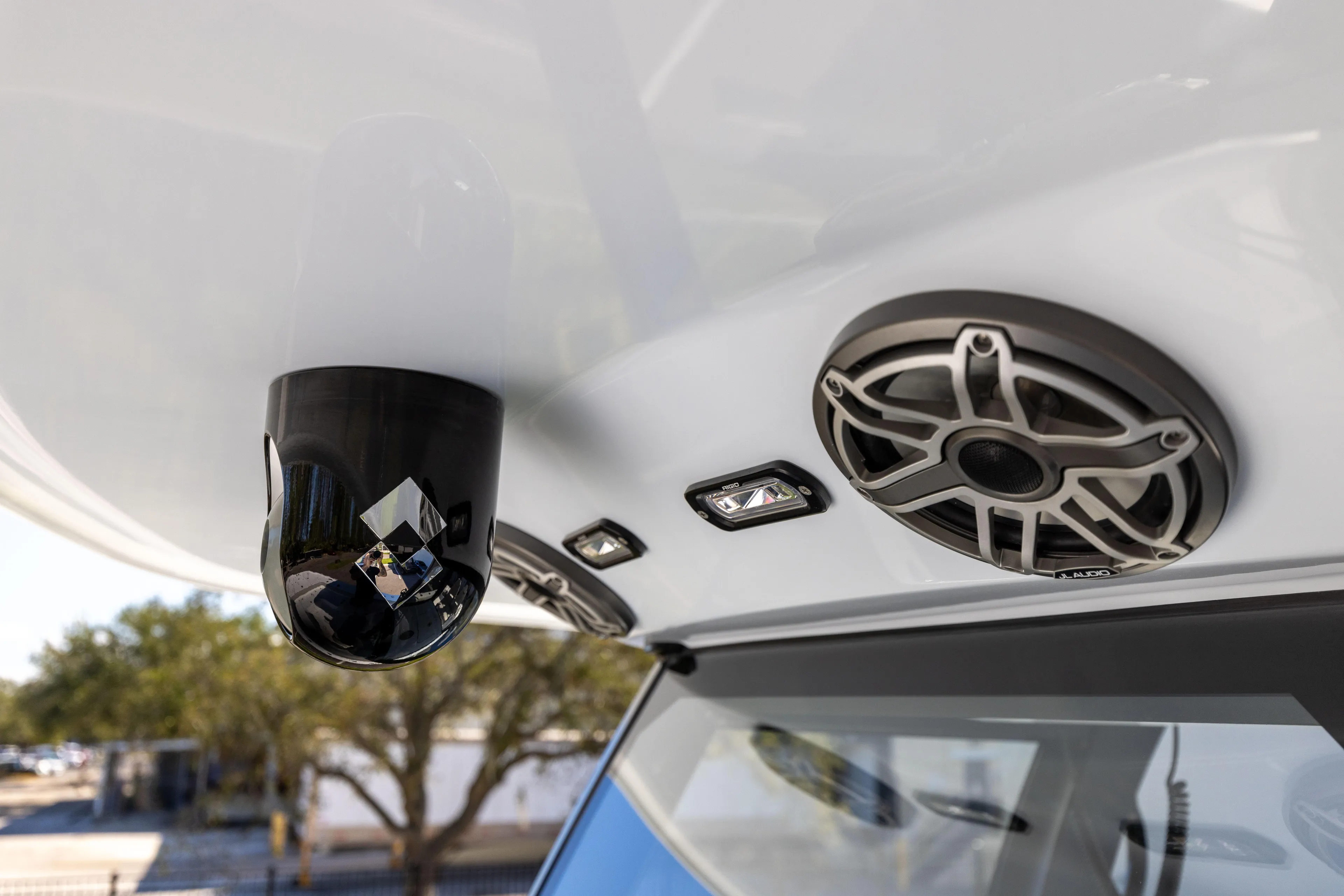  Yacht Photos Pics 2024 Freeman 28 boat with camera and speaker system on deck.