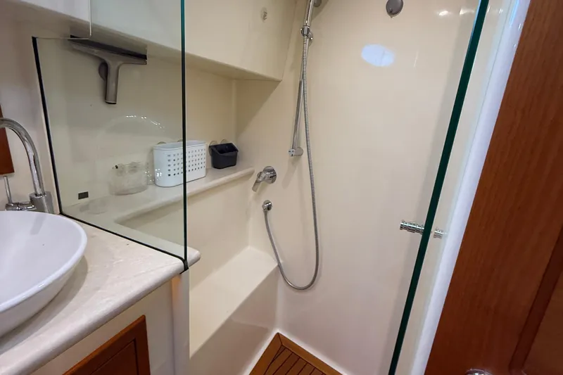  Yacht Photos Pics Luxurious bathroom in 2017 Grand Banks 44 Eastbay SX yacht with modern shower.