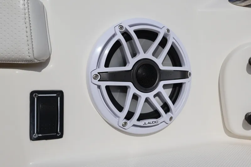  Yacht Photos Pics JL Audio speaker on 2021 Pursuit S 328 Sport boat interior.