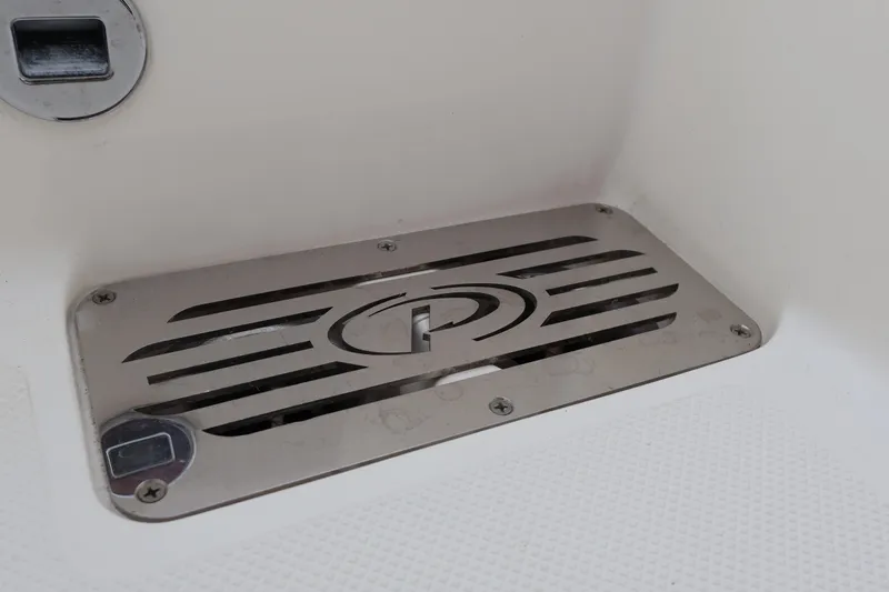  Yacht Photos Pics Stainless steel drain cover on 2021 Pursuit S 328 Sport boat.