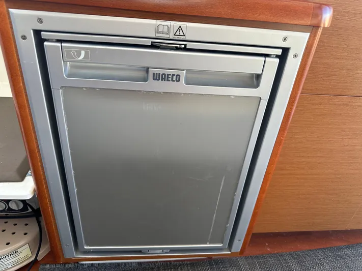 Marking Time Yacht Photos Pics Waeco refrigerator in 2016 Jeanneau Merry Fisher 855 boat interior.