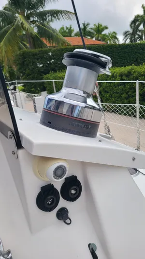 Pono Yacht Photos Pics Close-up of a 2005 Fountaine Pajot FP Eleuthera 60 sailboat winch system.