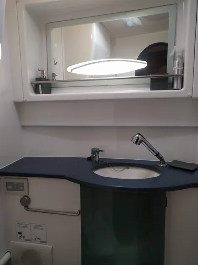 Pono Yacht Photos Pics Bathroom sink area in 2005 Fountaine Pajot FP Eleuthera 60 yacht.