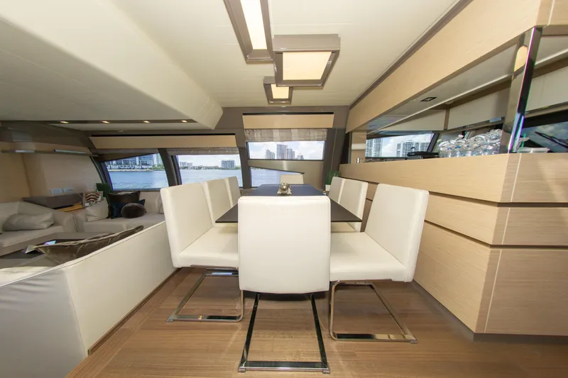  Yacht Photos Pics Luxurious interior of 2015 Ferretti Yachts 750 with elegant dining area and modern design.