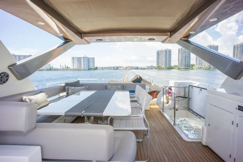  Yacht Photos Pics Luxurious 2015 Ferretti Yachts 750 with spacious deck and waterfront city view.