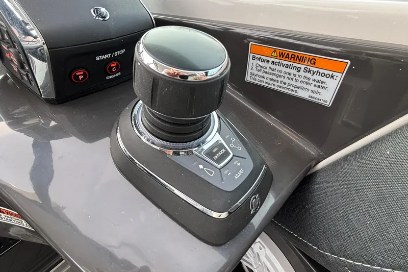  Yacht Photos Pics Joystick control panel on 2026 Monterey 385 Super Express boat dashboard.