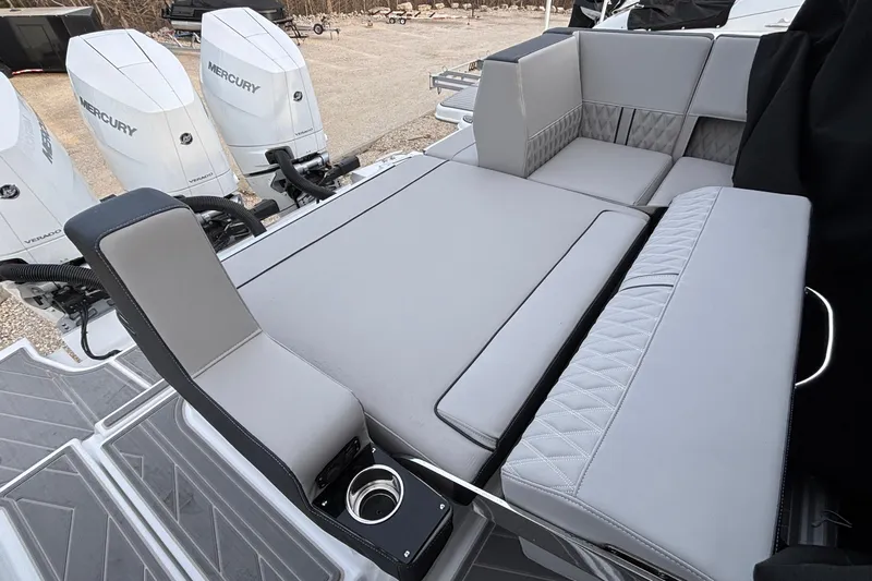  Yacht Photos Pics 2026 Monterey 385 Super Express boat with luxurious seating and Mercury Verado engines.