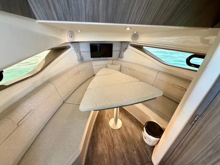  Yacht Photos Pics Interior of 2025 Sea Ray Sundancer 320 Outboard with elegant seating area.