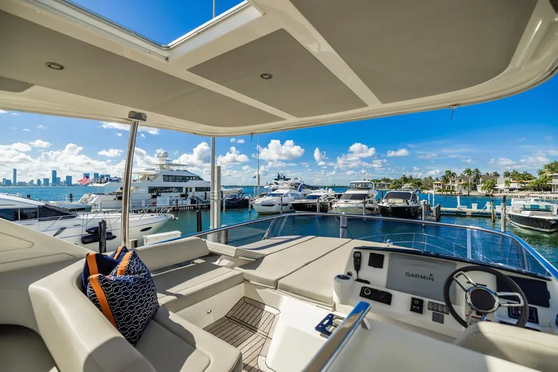 Sipsip Yacht Photos Pics Luxurious 2018 Absolute 52 FLY yacht docked at a scenic marina under clear blue skies.