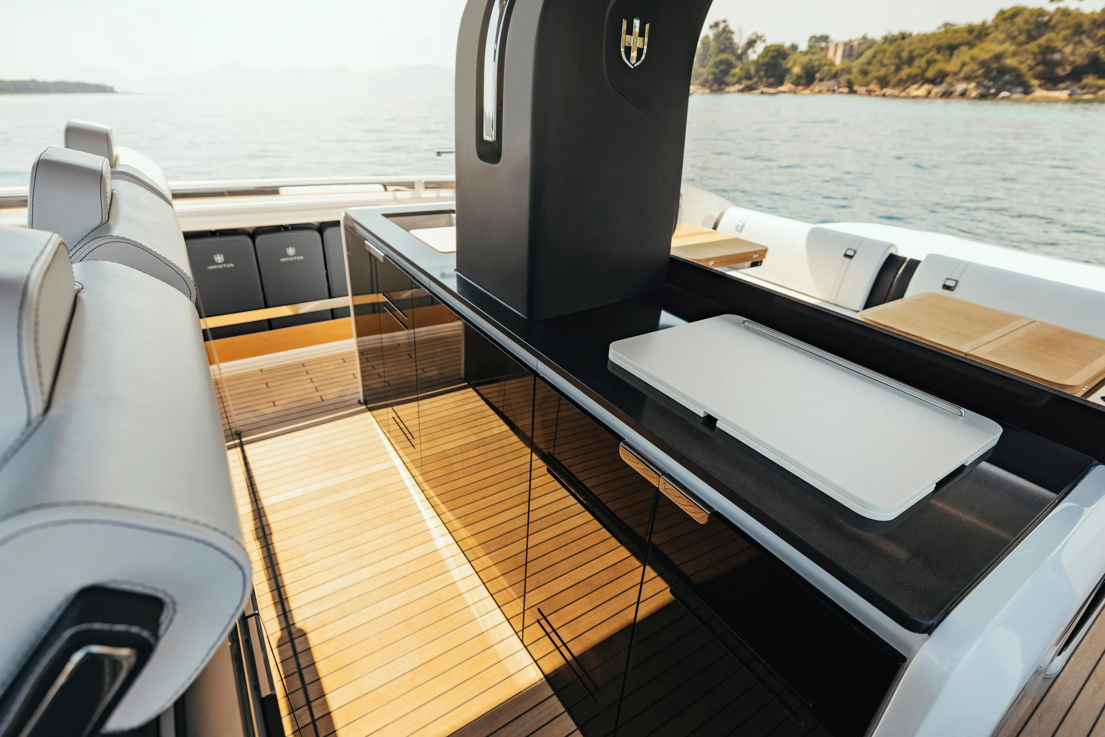  Yacht Photos Pics Luxurious 2025 Invictus TT420 yacht interior with sleek design and modern amenities.