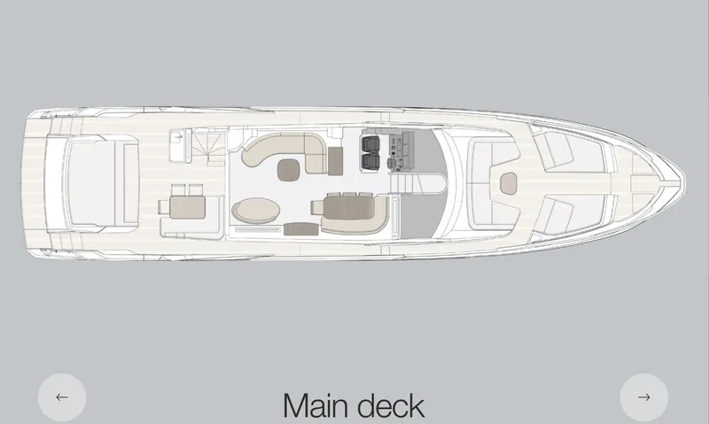  Yacht Photos Pics Main deck layout of 2022 Azimut S8 yacht, featuring seating and helm areas.