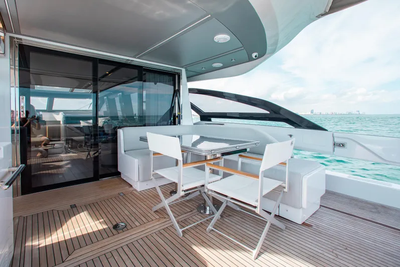  Yacht Photos Pics Luxury Azimut S8 2022 yacht deck with seating, ocean view, and modern design.