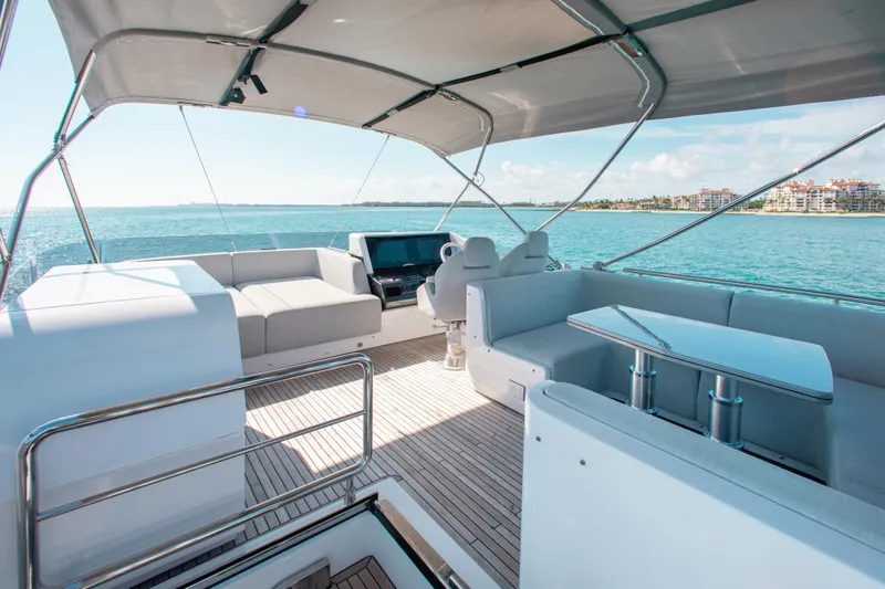  Yacht Photos Pics Luxurious 2022 Azimut S8 yacht interior with spacious seating and ocean view.