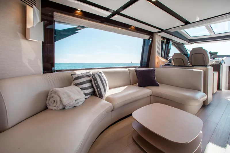  Yacht Photos Pics Luxurious interior of 2022 Azimut S8 yacht with elegant seating and ocean view.