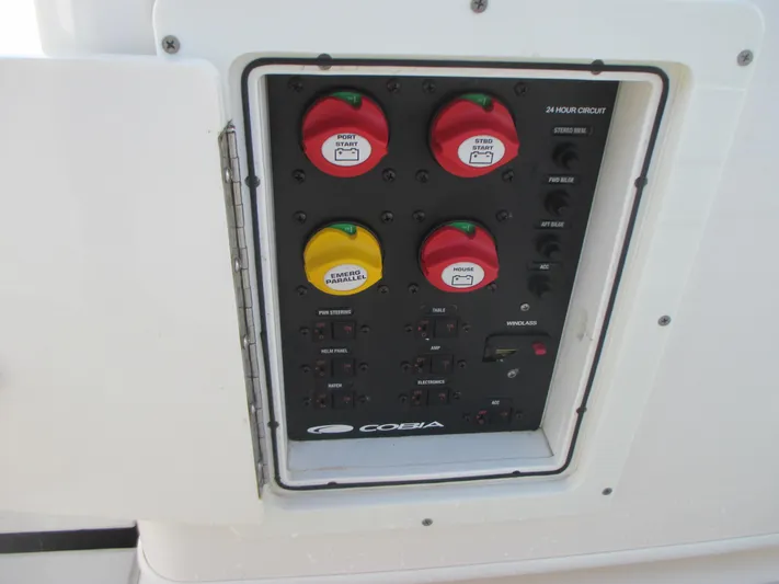  Yacht Photos Pics Control panel on a 2018 Cobia 301 Center Console boat.