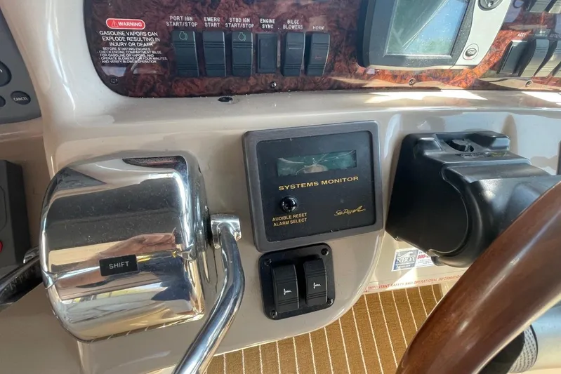 Irish Rover Yacht Photos Pics Control panel of a 2006 Sea Ray 360 Sundancer boat with systems monitor.