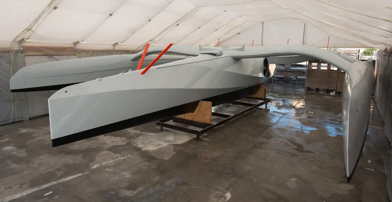  Yacht Photos Pics Westerly GF 42 Custom 2012 trimaran in a covered storage area.