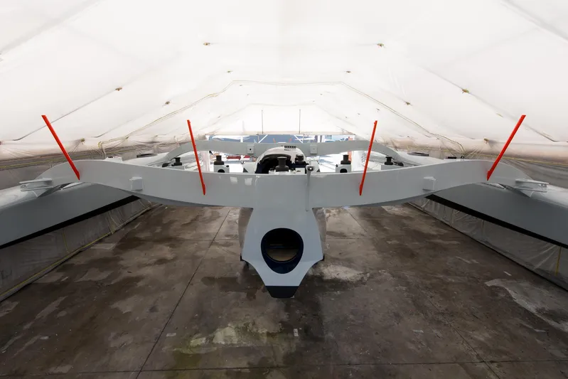  Yacht Photos Pics Westerly GF 42 Custom 2012 boat under a protective canopy in a storage area.