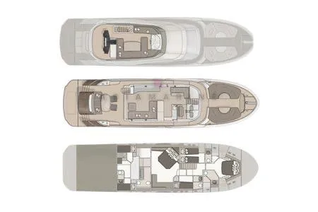 Illuzion Yacht Photos Pics Floor plan of 2020 Monte Carlo Yachts MCY 70 luxury yacht, showcasing three levels.