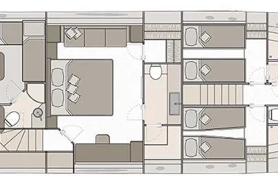 Illuzion Yacht Photos Pics Floor plan of 2020 Monte Carlo Yachts MCY 70, showcasing cabin and living areas.