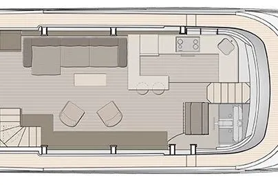 Illuzion Yacht Photos Pics Floor plan of 2020 Monte Carlo Yachts MCY 70, featuring a spacious living area and kitchen.