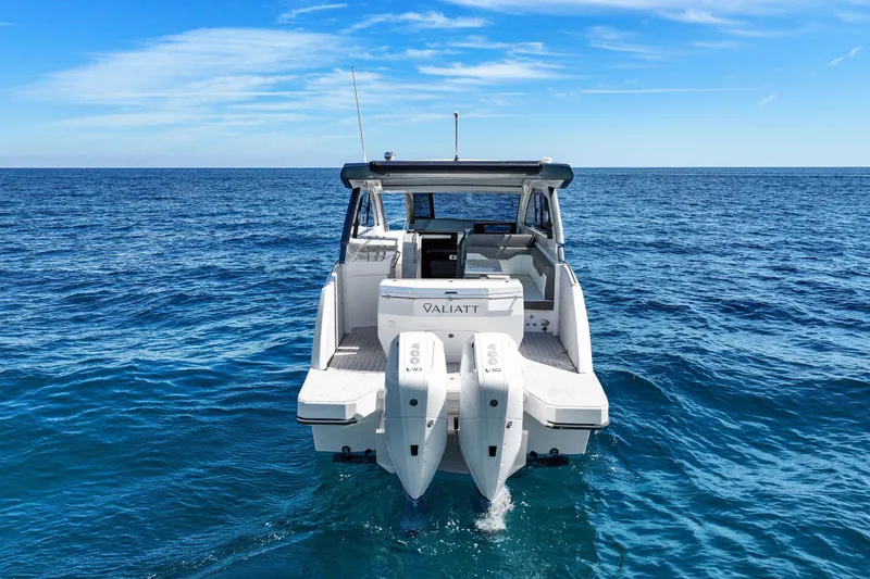  Yacht Photos Pics 2025 VALIATT YACHTS 380 Bowrider on open sea, showcasing sleek design and powerful engines.