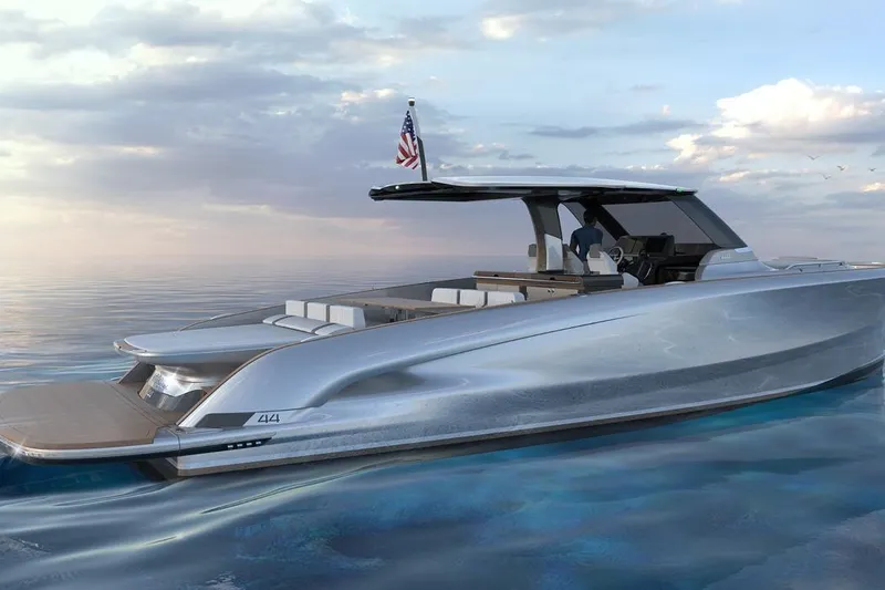  Yacht Photos Pics 2026 Solaris Power 44ST luxury yacht on calm ocean waters at sunset.