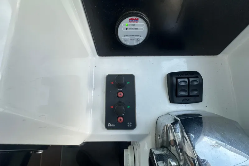 Couples Therapy Yacht Photos Pics Control panel of a 2014 Jeanneau Velasco 43 boat, featuring various switches and indicators.