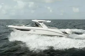  Yacht Photos Pics 2023 Sea Ray SLX 350 Outboard cruising on open water.