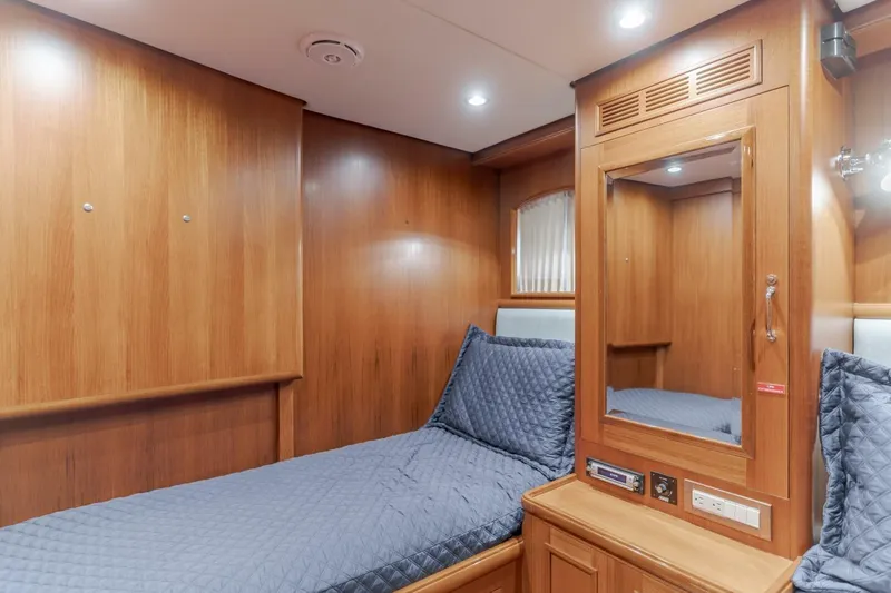 Tintagel Yacht Photos Pics Luxurious wooden cabin interior of 2008 Grand Banks 59 Aleutian RP yacht.